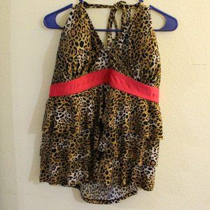 Catalina Cheetah Print Halter Tankini Size 3X